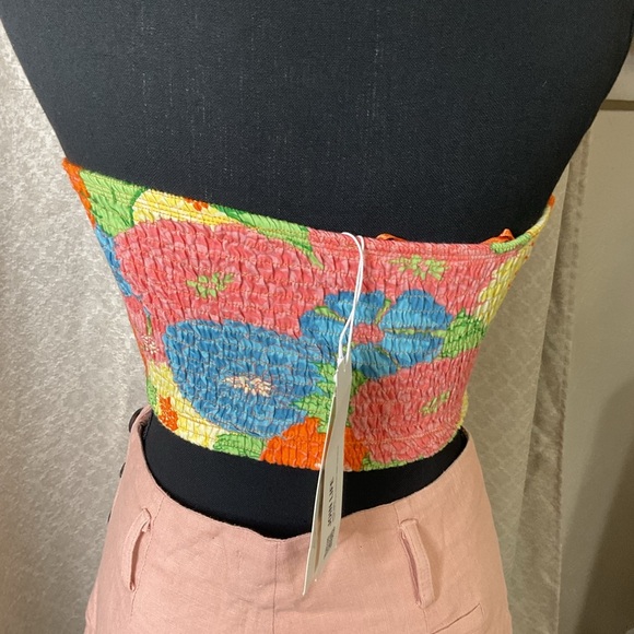 ZARA Women's Multicolor Floral Print Collared Open-Back V-Neck Crop Top SZ S - Picture 9 of 10